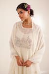 Tatwa_Off White Chanderi, Cotton, Silk Embroidery, Beads Round Flamingo Kurta Set _Online_at_Aza_Fashions