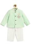 Shop_Tiber Taber_Green Cotton Embroidery Bandhgala And Pant Set For Boys _at_Aza_Fashions