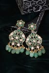 Shop_Ruby Raang_Green Stones, Pearls Kundan And Drop Earrings _at_Aza_Fashions