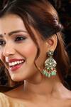 Buy_Ruby Raang_Green Stones, Pearls Kundan And Drop Earrings _at_Aza_Fashions