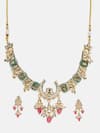 Buy Ruby Raang Green Stones, Pearls, Beads Kundan Crescent Motif Necklace And Earring Set Buy_Ruby Raang_Green Stones, Pearls, Beads Kundan Crescent Motif Necklace And Earring Set