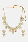 Ruby Raang Green Stones, Pearls, Beads Kundan And Embellished Necklace & Earrings Set at Aza Fashions Ruby Raang_Green Stones, Pearls, Beads Kundan And Embellished Necklace & Earrings Set _at_Aza_Fashions