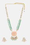 Shop Ruby Raang Green Stones, Pearls, Beads Kundan And Multistone Necklace Set at Aza Fashions Shop_Ruby Raang_Green Stones, Pearls, Beads Kundan And Multistone Necklace Set _at_Aza_Fashions