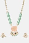 Shop Ruby Raang Green Stones, Pearls, Beads Kundan And Multistone Necklace Set Online at Aza Fashions Shop_Ruby Raang_Green Stones, Pearls, Beads Kundan And Multistone Necklace Set _Online_at_Aza_Fashions