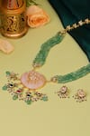 Buy_Ruby Raang_Green Stones, Pearls, Beads Kundan And Multistone Necklace Set 