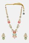 Shop Ruby Raang Multi Color Stones, Pearls, Beads Kundan Embellished Necklace And Earring Set at Aza Fashions Shop_Ruby Raang_Multi Color Stones, Pearls, Beads Kundan Embellished Necklace And Earring Set _at_Aza_Fashions