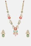 Ruby Raang Multi Color Stones, Pearls, Beads Kundan Embellished Necklace And Earring Set Online at Aza Fashions Ruby Raang_Multi Color Stones, Pearls, Beads Kundan Embellished Necklace And Earring Set _Online_at_Aza_Fashions