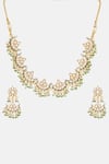 Buy_Ruby Raang_Gold Plated Stones, Pearls, Beads Kundan And Crescent Necklace & Earring Set _Online_at_Aza_Fashions