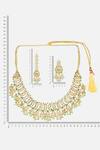 Ruby Raang_Gold Plated Stones, Pearls, Beads Kundan Embellished Necklace Set With Tikka _at_Aza_Fashions