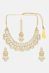 Shop_Ruby Raang_Gold Plated Stones, Pearls, Beads Kundan Embellished Necklace Set With Tikka 