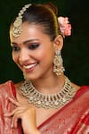 Buy_Ruby Raang_Gold Plated Stones, Pearls, Beads Kundan Embellished Necklace Set With Tikka _at_Aza_Fashions