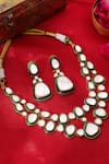 Shop_Ruby Raang_Gold Plated Stones Kundan Necklace And Drop Earrings Set _at_Aza_Fashions
