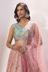 Buy Samyukta Singhania Pink Tissue, Net Embroidery, Sequins, Stones, Zari V-neck Lehenga Blouse Set Buy_Samyukta Singhania_Pink Tissue, Net Embroidery, Sequins, Stones, Zari V-neck Lehenga Blouse Set