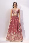 Buy Samyukta Singhania Rose Gold Georgette Embroidery, Sequins, Stones Floral Lehenga Blouse Set Buy_Samyukta Singhania_Rose Gold Georgette Embroidery, Sequins, Stones Floral Lehenga Blouse Set