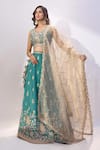 Buy_Samyukta Singhania_Green Georgette, Organza Embroidery, Tassels, Zari Floral Lehenga Blouse Set 