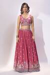 Samyukta Singhania_Rose Gold Silk Embroidery, Sequins, Beads, Tassels V-neck Lehenga Set _Online_at_Aza_Fashions