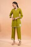 Buy Naintara Bajaj Green Cotton, Linen Embroidery V-neck, Collared Kurta And Pant Set at Aza Fashions Buy_Naintara Bajaj_Green Cotton, Linen Embroidery V-neck, Collared Kurta And Pant Set _at_Aza_Fashions