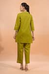 Shop Naintara Bajaj Green Cotton, Linen Embroidery V-neck, Collared Kurta And Pant Set at Aza Fashions Shop_Naintara Bajaj_Green Cotton, Linen Embroidery V-neck, Collared Kurta And Pant Set _at_Aza_Fashions