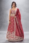 Buy_Samyukta Singhania_Rose Gold Tissue Embroidery, Sequins, Stones Sweetheart Neck Floral Lehenga Set _at_Aza_Fashions