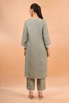Shop_Naintara Bajaj_Gray Linen Embroidery, Lace V-neck Kurta And Pant Set _at_Aza_Fashions