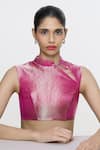 Buy_Ekaya Banaras_Fuchsia Satin High Neck Handwoven Hot Pink Blouse _at_Aza_Fashions