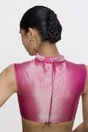 Shop_Ekaya Banaras_Fuchsia Satin High Neck Handwoven Hot Pink Blouse _at_Aza_Fashions