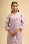 Buy_Naintara Bajaj_Pink Linen Embroidery, Lace V-neck Kurta And Pant Set _Online_at_Aza_Fashions