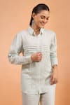 Naintara Bajaj_Sky Blue Embroidery Collared, Button-down Neck Pin Tucked Kurta _at_Aza_Fashions