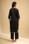 Shop_Naintara Bajaj_Black Linen Embroidery Split V-neck Scallop Kurta And Pant Set _at_Aza_Fashions