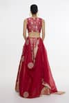 Shop_Ekaya Banaras_Red Satin, Silk, Organza Zari, Embroidery Square Floral Handwoven Lehenga Set _at_Aza_Fashions