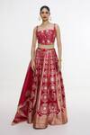 Buy_Ekaya Banaras_Red Satin, Silk, Organza Zari, Embroidery Square Floral Handwoven Lehenga Set _Online_at_Aza_Fashions