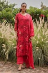 Buy_Vaayu_Pink Muslin, Cotton Embroidery, Tassels Round Neck Rosewood Bloom Kurta Set _at_Aza_Fashions