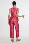 Shop_Ekaya Banaras_Fuchsia Satin, Silk Round Neck Floral Handwoven Waistcoat And Pant Co-ord Set _at_Aza_Fashions
