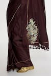 Buy_Ekaya Banaras_Burgundy Satin, Silk Embroidery, Metallic Thread, Handwoven And Panel Saree _Online_at_Aza_Fashions