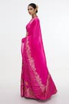 Shop_Ekaya Banaras_Fuchsia Satin, Silk, Organza Zari, Floral And Waves Handwoven Pattern Lehenga Set _Online_at_Aza_Fashions