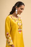 Buy_Naintara Bajaj_Yellow Silk Embroidery Split V-neck Kurta And Pant Set 