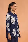 Naintara Bajaj_Navy Embroidery Collared Floral Shirt _at_Aza_Fashions