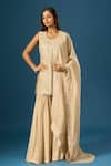 Samyukta Singhania_Beige Crepe, Silk, Organza Sequins, Beads, Embroidery Hand Kurta Sharara Set _at_Aza_Fashions