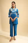 Buy_Naintara Bajaj_Teal Silk Embroidery Split V-neck Kurta And Pant Set _at_Aza_Fashions