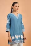 Shop_Naintara Bajaj_Teal Embroidery V-neck Kurta _Online_at_Aza_Fashions