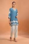 Naintara Bajaj_Teal Embroidery V-neck Kurta _at_Aza_Fashions