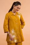 Shop Naintara Bajaj Mustard Cotton, Linen Embroidery Collared, Button-down Neck Kurta And Pant Set Online at Aza Fashions Shop_Naintara Bajaj_Mustard Cotton, Linen Embroidery Collared, Button-down Neck Kurta And Pant Set _Online_at_Aza_Fashions
