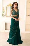 Richa Jaisinghani Label_Green Georgette Beads, Sequins Alana Embellished Lehenga Saree And Blouse Set _at_Aza_Fashions