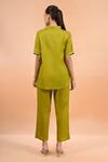Shop Naintara Bajaj Green Cotton, Linen Embroidery Collared, Button-down Floral Kurta And Pant Set at Aza Fashions Shop_Naintara Bajaj_Green Cotton, Linen Embroidery Collared, Button-down Floral Kurta And Pant Set _at_Aza_Fashions