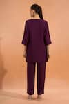 Shop_Naintara Bajaj_Wine Silk Embroidery V-neck Floral Kurta And Pant Set _at_Aza_Fashions