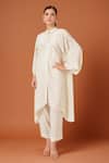 Buy Samyukta Singhania Off White Crepe Embroidery Mandarin Collar Floral Kurta And Pant Set at Aza Fashions Buy_Samyukta Singhania_Off White Crepe Embroidery Mandarin Collar Floral Kurta And Pant Set _at_Aza_Fashions