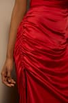 Saangi_Red Viscose, Satin Cowl Neck Neckline Draped Gown _at_Aza_Fashions