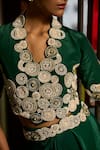 Shop_Saangi_Green Viscose, Crepe Embroidery, Beads, Poise Jacket And Draped Cowl Skirt Set 