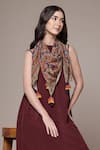 Ritu Kumar_Wine Viscose Chinon Chiffon Tassels Cascade Dress With Scarf _Online