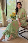 Buy_Nikasha_Lime Georgette Embroidery Round Neck Dilkush Floral Print Kurta Sharara Set _at_Aza_Fashions